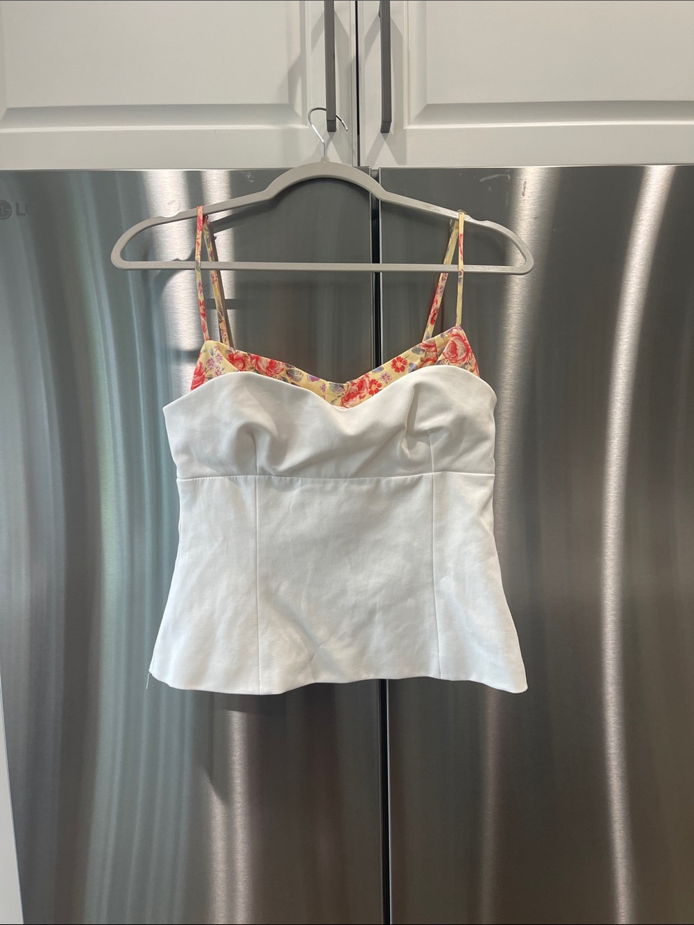 Zara White Spaghetti Strap Top with Pink and Yellow Floral Straps